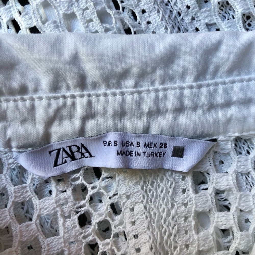 Zara Crochet Collared Top White Size S Retro 60s Mod Layer Tennis Prep Retro Fun - Picture 6 of 6